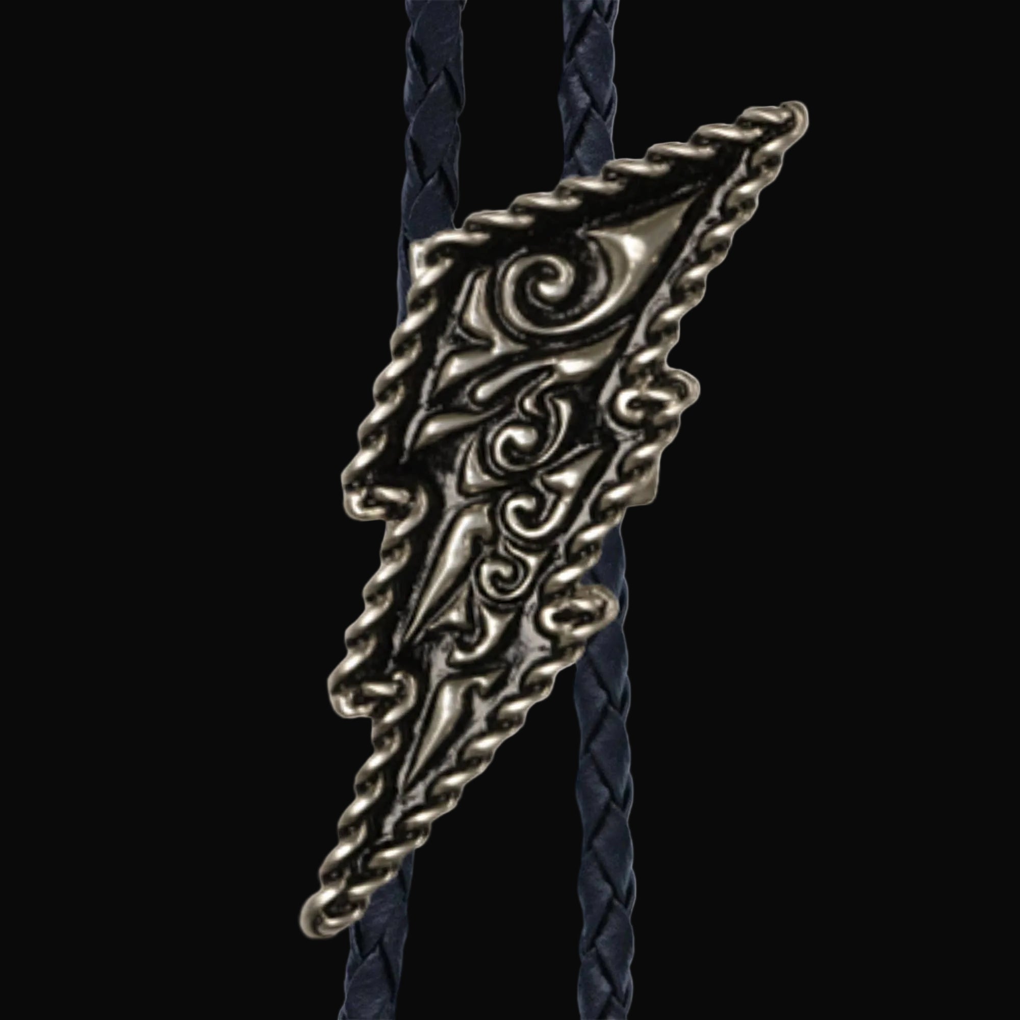 Lightning Bolt Nickel & Black Bolo Tie