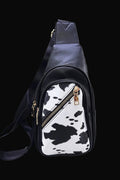 Desheng Cow Print Crossbody Sling Bag: Black