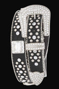 Rope & Spurs Crystal Square Heavy Stud Western Belt: Black/Clear