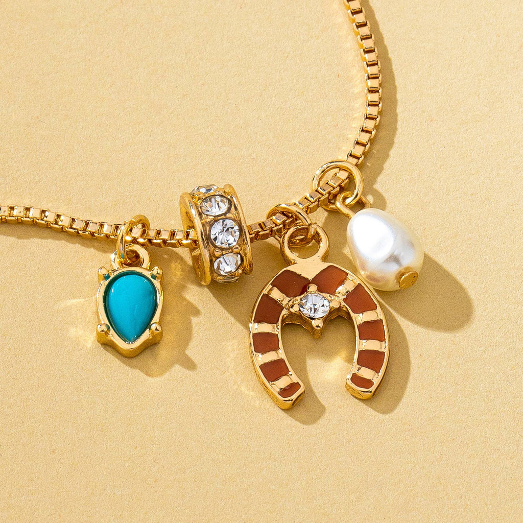 Southwest Horseshoe & Turquoise Charm Necklace