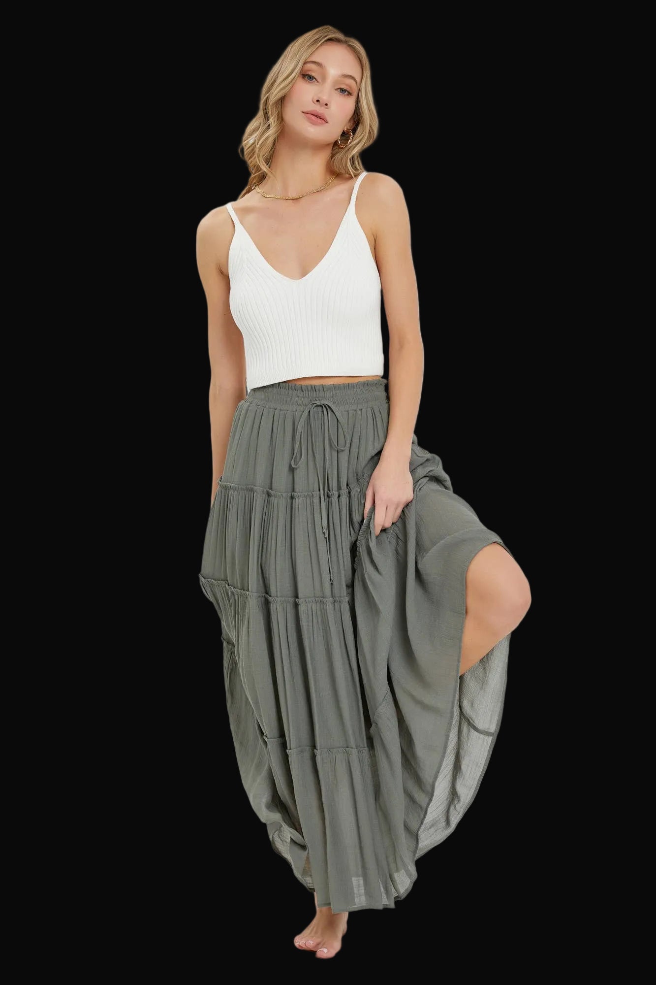 Sweet Lovely by Jen Womens Tiered Maxi Skirt