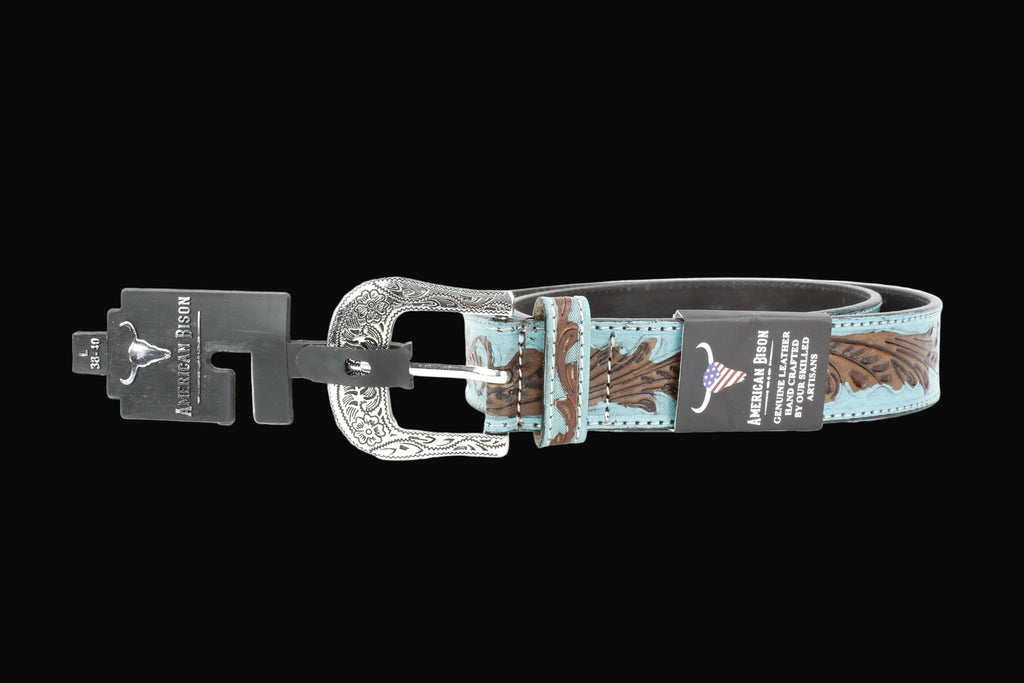 Turquoise Tooled Floral Belt Brown Accents ABB WST 09