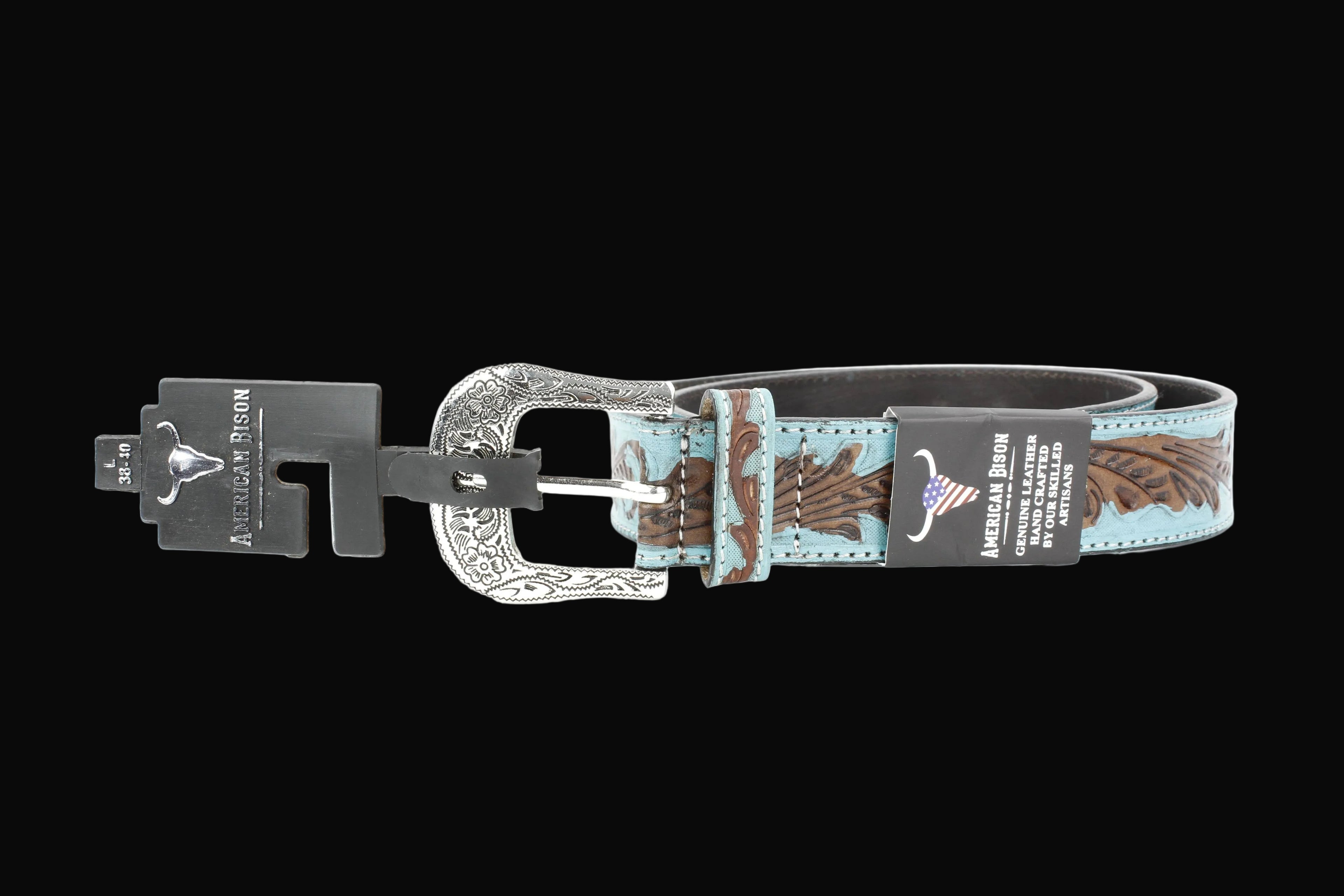 Turquoise Tooled Floral Belt Brown Accents ABB WST 09