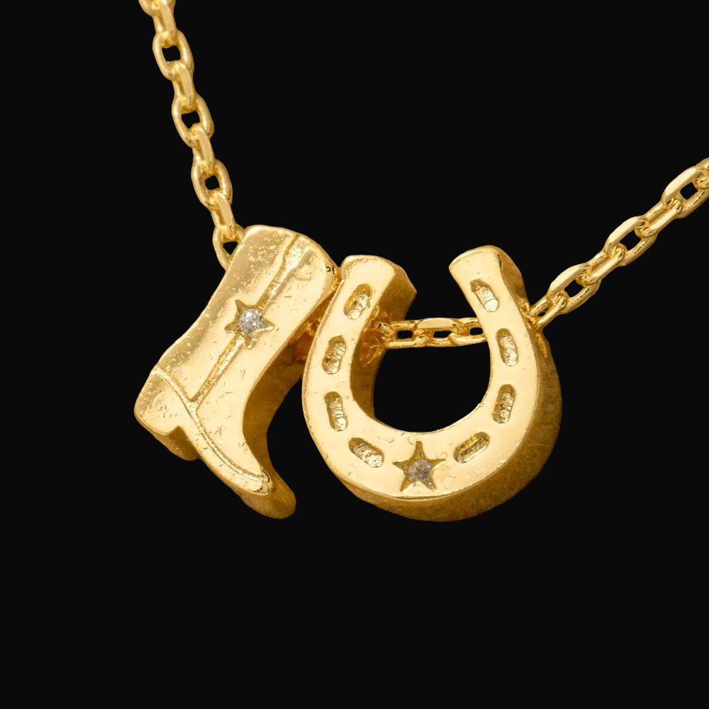 Fame Accessories Cowboy Boots Horse Shoe Charm Necklace