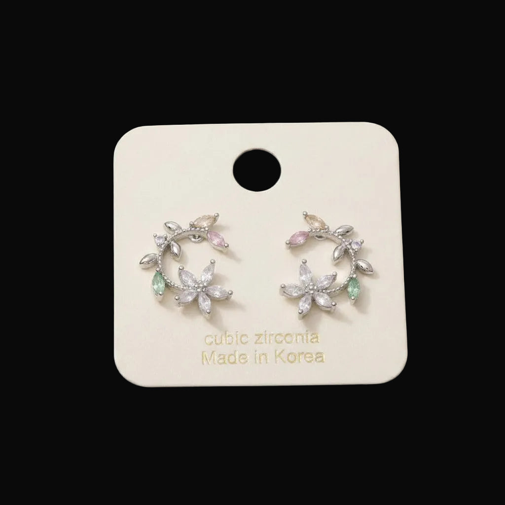 Leaf And Flower Circle Stud Earrings