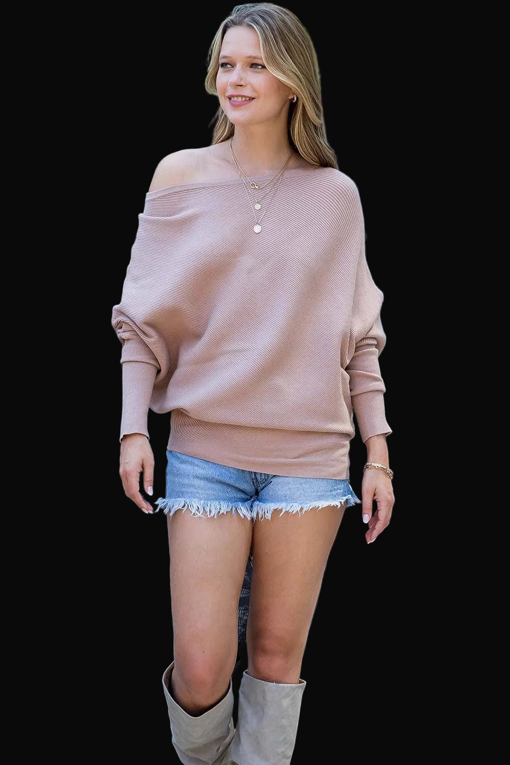 Sweet Lovely by Jen Womens Off Shoulder Knit Sweater