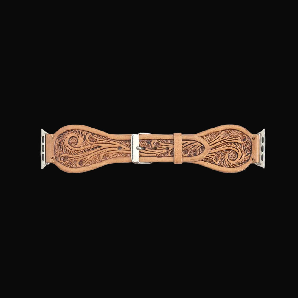 Lone Star Handtooled Leather Watch Band in Light Saddle Tan