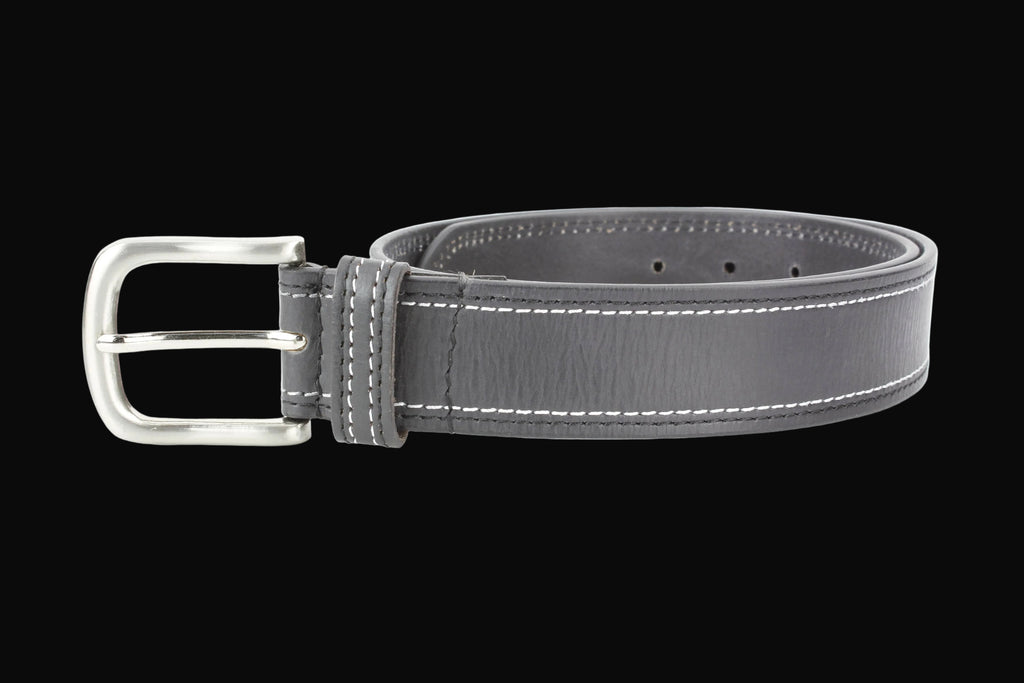 Leather Impressions Mens Classic Leather Belt with Top Stitch: Black