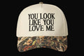 Fashion City You Look Like You Love Me Embroidery Camo Trucker: Camo/Black