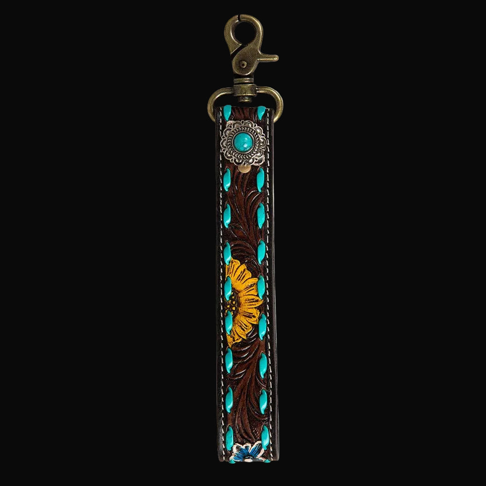 Sunflower Sunrise Hand-Tooled Key Fob