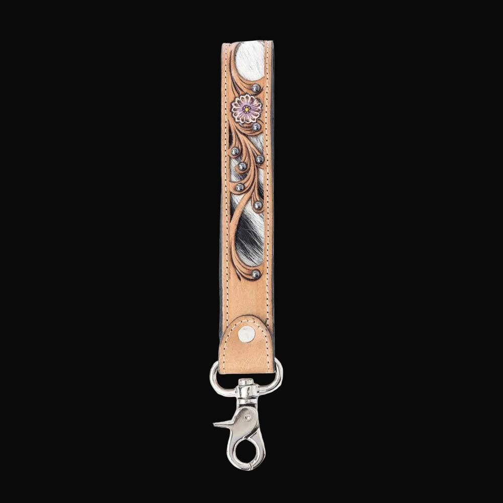 Pasture Petals Handtooled Leather Key Fob in Prairie Sand: Prairie Sand