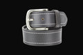 Leather Impressions Mens Classic Leather Belt with Top Stitch: Black