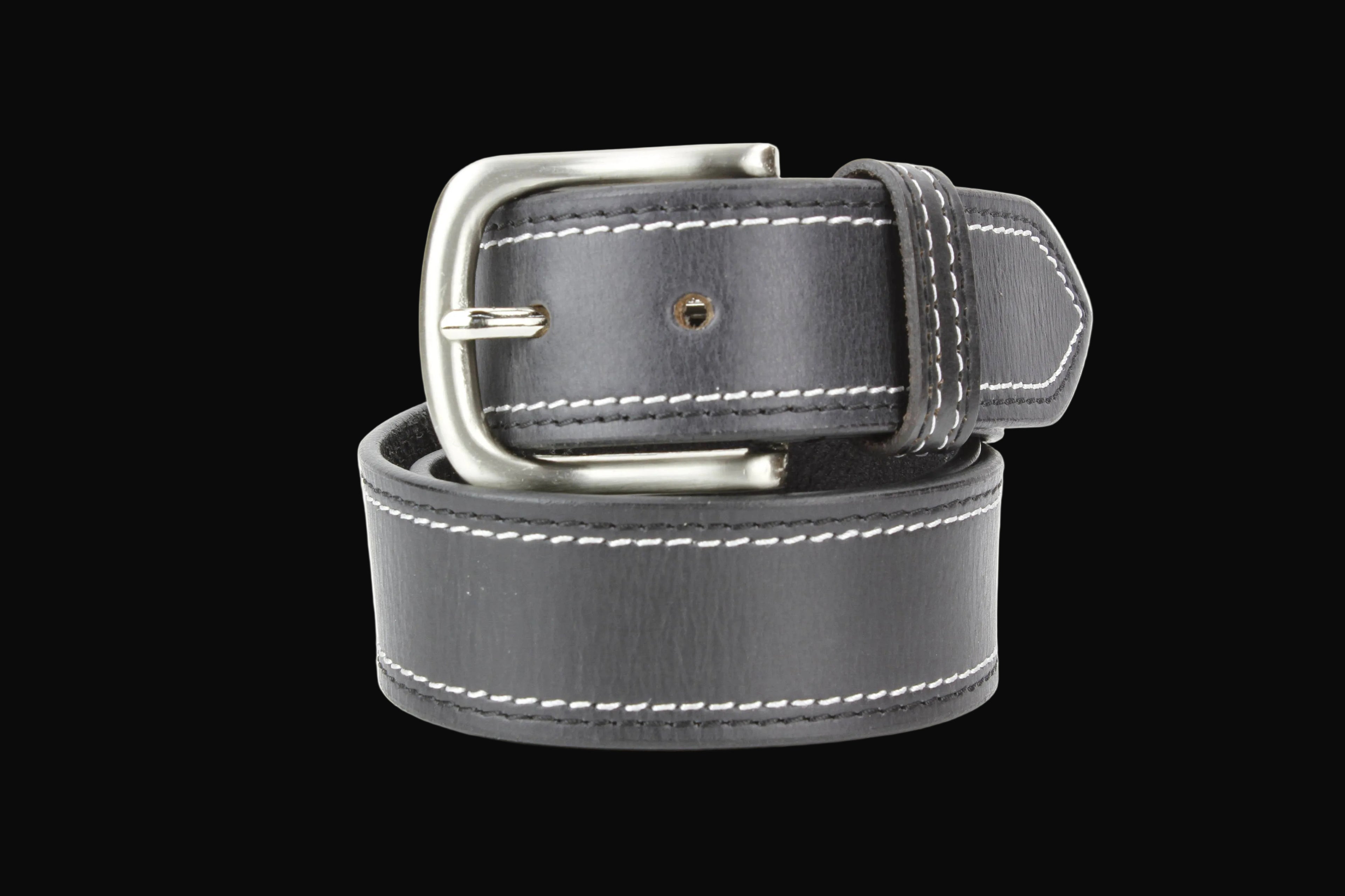 Leather Impressions Mens Classic Leather Belt with Top Stitch: Black