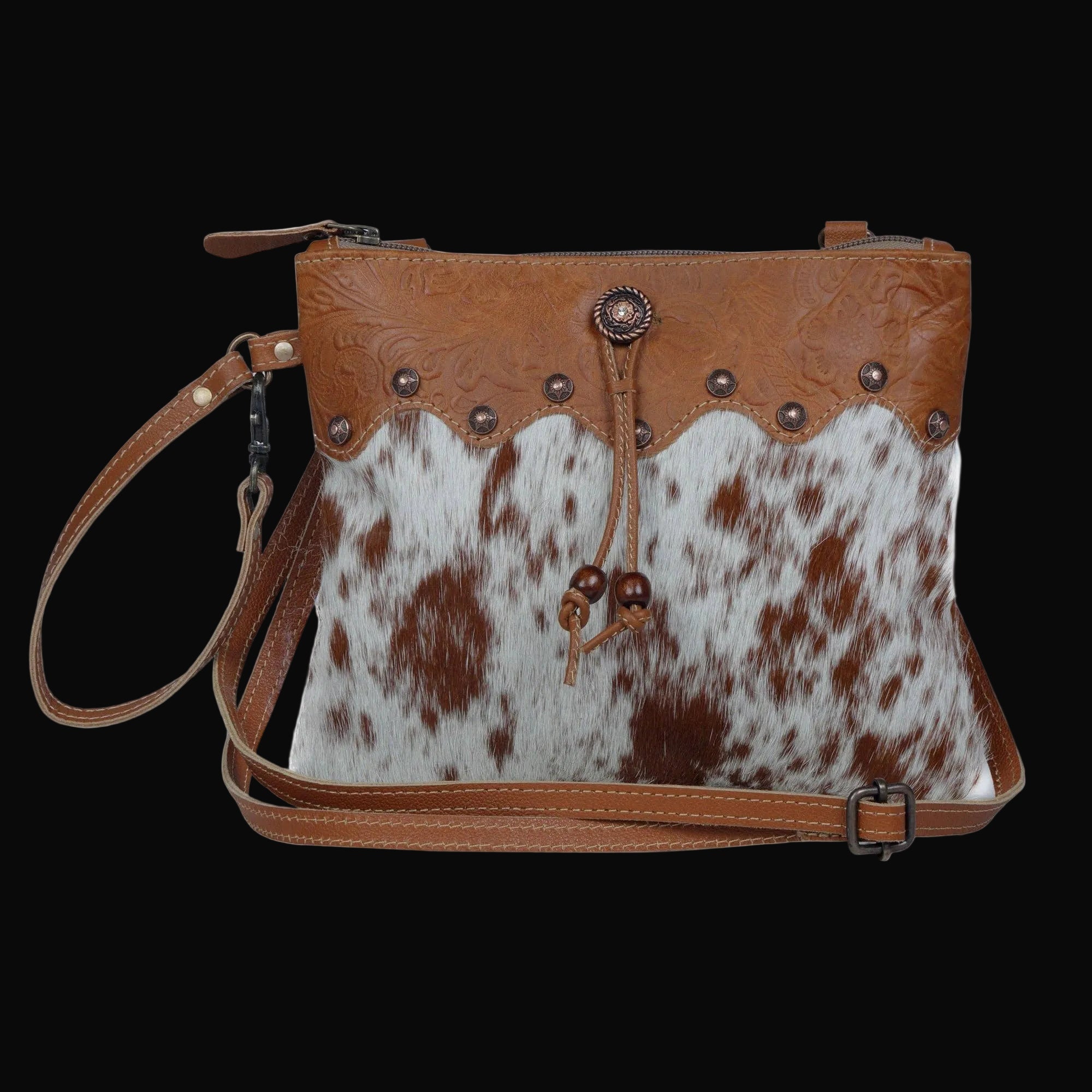 Myra Ornate Brown Leather & Hairon Bag