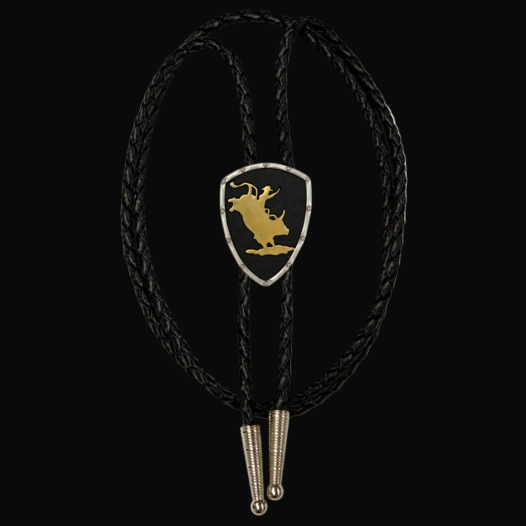 Rodeo Silver, Gold, Matte Black Bolo Tie