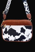 Desheng Cow Print Handbag with Coin Purse: Black