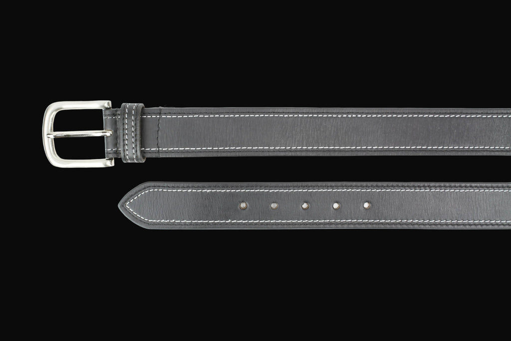 Leather Impressions Mens Classic Leather Belt with Top Stitch: Black