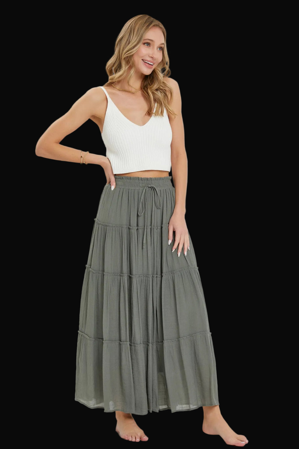 Sweet Lovely by Jen Womens Tiered Maxi Skirt