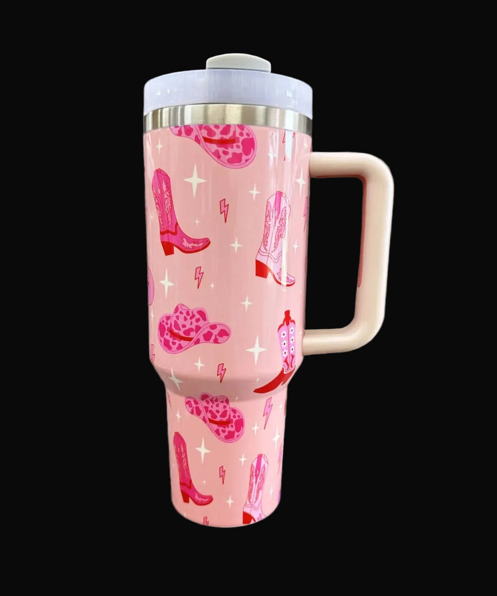 BOOTS HAT WESTERN STAINLESS STEEL TUMBLERS CUP 40oz