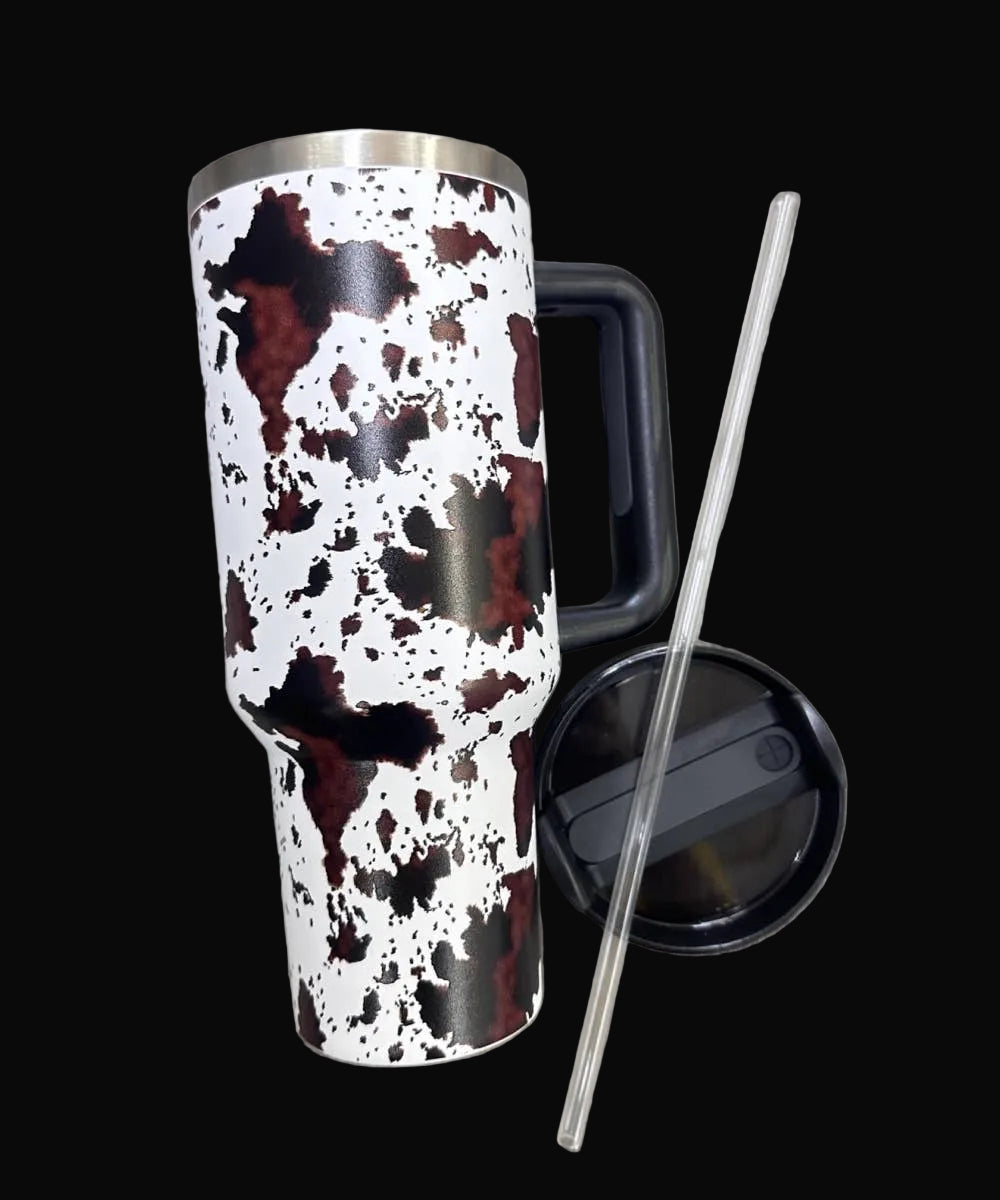 COW WESTERN STAINLESS STEEL TUMBLERS CUP 40oz: Brown